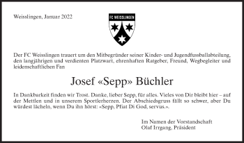 Traueranzeige von Josef  Büchler von AvU