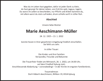 Traueranzeige von Marie Aeschimann-Müller von AvU