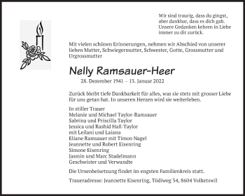 Traueranzeige von Nelly Ramsauer-Heer von VO solo