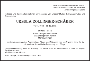 Traueranzeige von Ursula Zollinger-Schärer von AvU