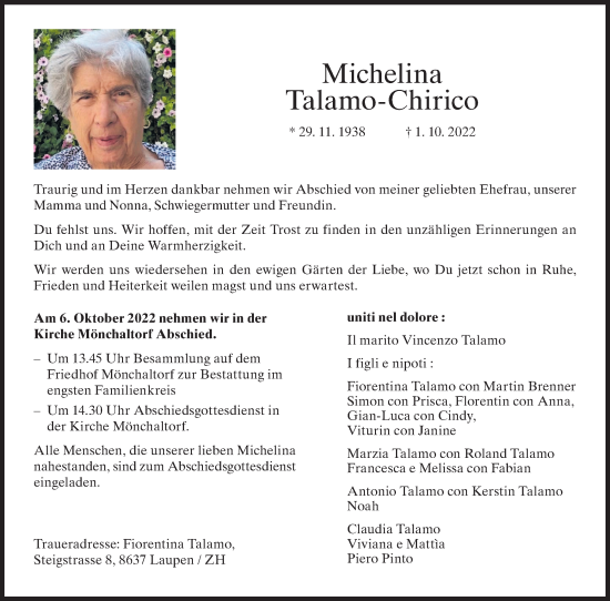 Traueranzeige von Michelina Talamo-Chirico von AvU