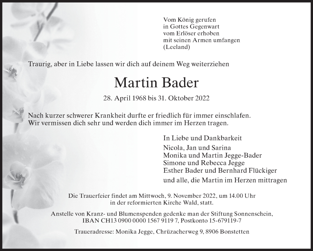 Traueranzeige für Martin Bader vom 03.11.2022 aus AvU
