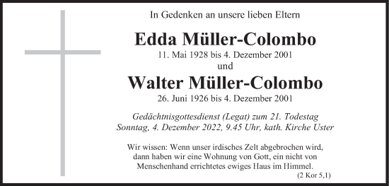Traueranzeige von Edda und Walter Müller-Colombo von AvU