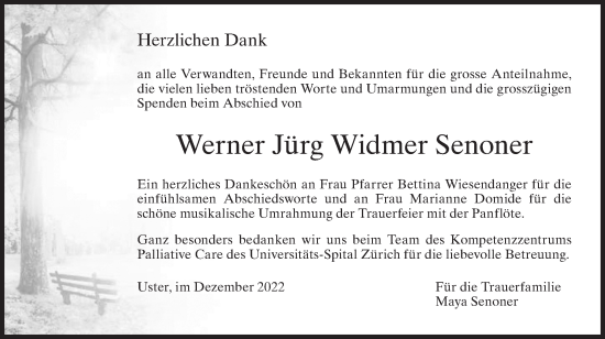 Traueranzeige von Werner Jürg Widmer  Senoner von AvU