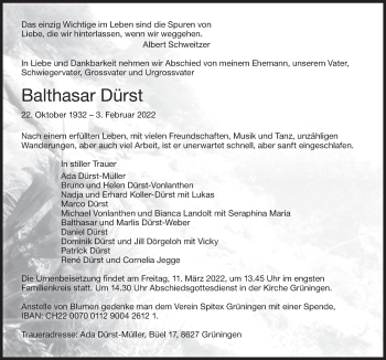 Traueranzeige von Balthasar Dürst von AvU