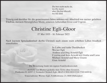 Traueranzeige von Christine Egli-Gloor von VO solo