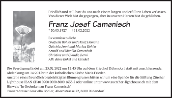 Traueranzeige von Franz Josef Camenisch von VO solo