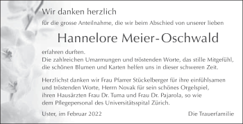 Traueranzeige von Hannelore Meier-Oschwald von AvU