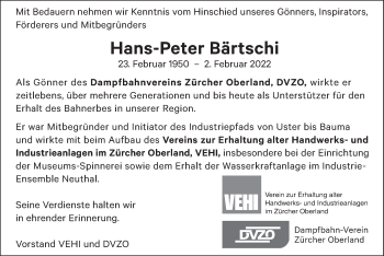 Traueranzeige von Hans-Peter Bärtschi von AvU