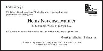 Traueranzeige von Heinz Neuenschwander von AvU