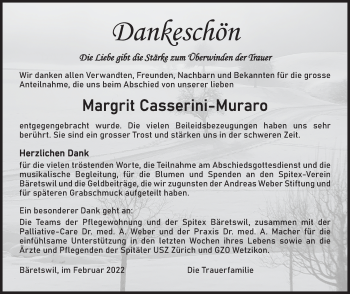 Traueranzeige von Margrit Casserini-Muraro von AvU