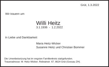 Traueranzeige von Willi Heitz von AvU