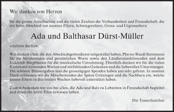 Traueranzeige von Ada und Balthasar Dürst-Müller von AvU