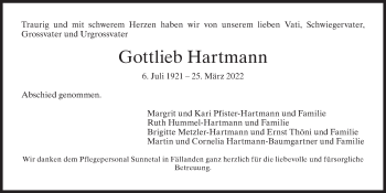 Traueranzeige von Gottlieb Hartmann von AvU