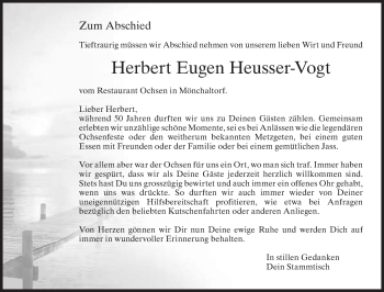 Traueranzeige von Herbert Eugen Heusser-Vogt von AvU