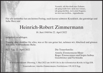 Traueranzeige von Heinrich-Robert Zimmermann von AvU