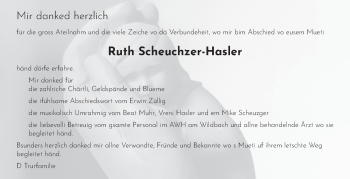 Traueranzeige von Ruth Scheuchzer-Hasler von AvU