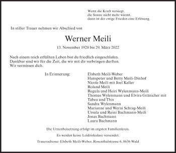 Traueranzeige von Werner Meili von AvU
