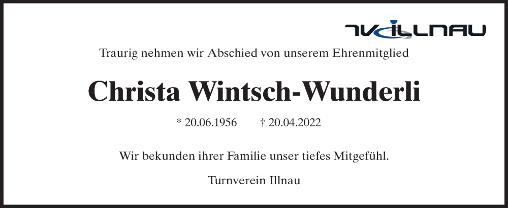  Traueranzeige für Christa Wintsch-Wunderli vom 19.05.2022 aus reg_5