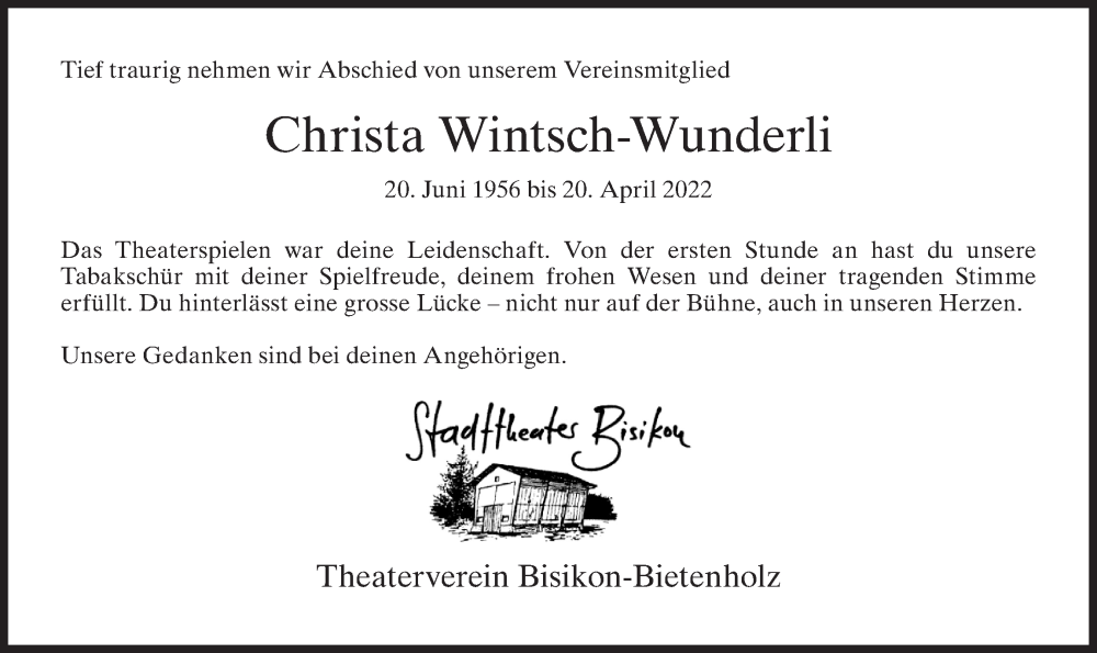  Traueranzeige für Christa Wintsch-Wunderli vom 05.05.2022 aus reg_5