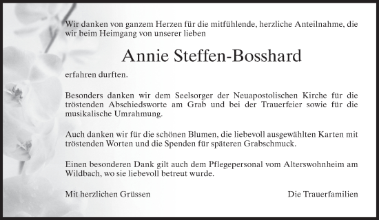 Traueranzeige von Annie Steffen-Bosshard von AvU