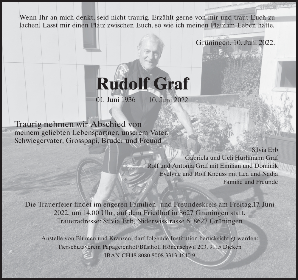  Traueranzeige für Rudolf Graf vom 15.06.2022 aus AvU