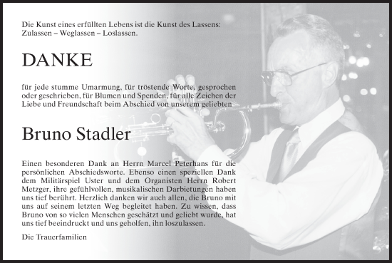 Traueranzeige von Bruno Stadler von AvU