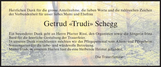 Traueranzeige von Getrud  Schegg von AvU