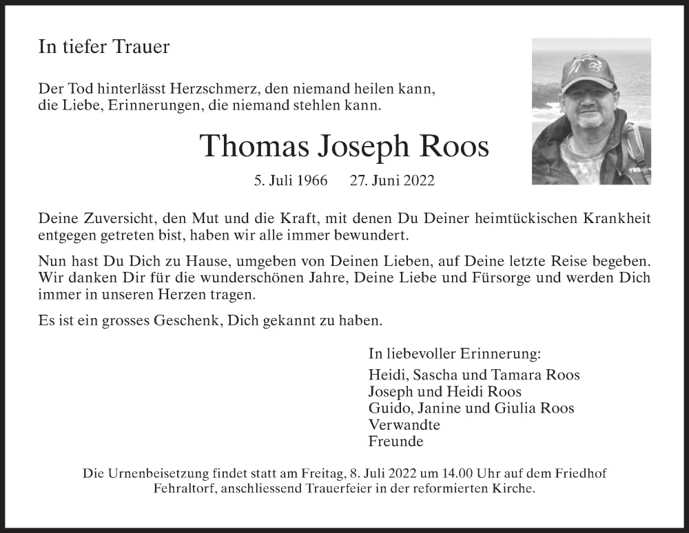  Traueranzeige für Thomas Joseph Roos vom 05.07.2022 aus AvU