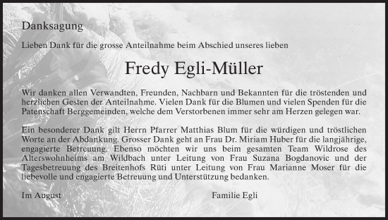 Traueranzeige von Fredy Egli-Müller von AvU