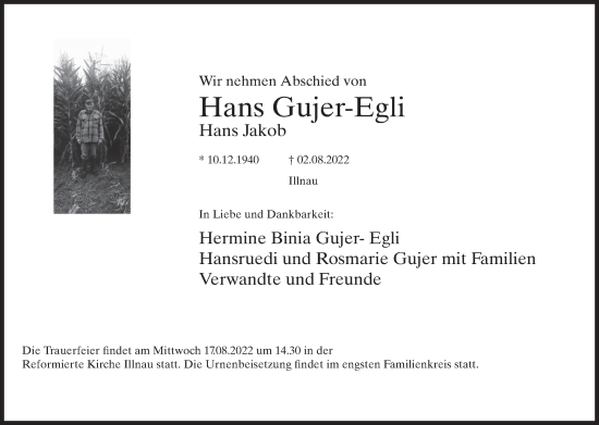 Traueranzeige von Hans Gujer-Egli von reg_5