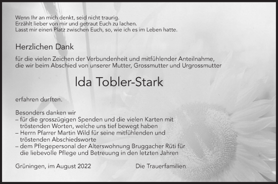 Traueranzeige von lda Tobler-Stark von AvU