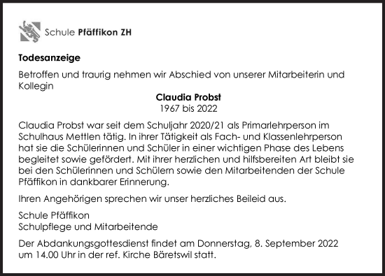 Traueranzeige von Claudia Probst von AvU