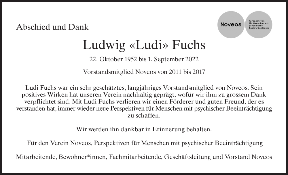  Traueranzeige für Ludwig Fuchs vom 14.09.2022 aus AvU