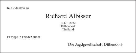 Traueranzeige von Richard Albisser von VO solo