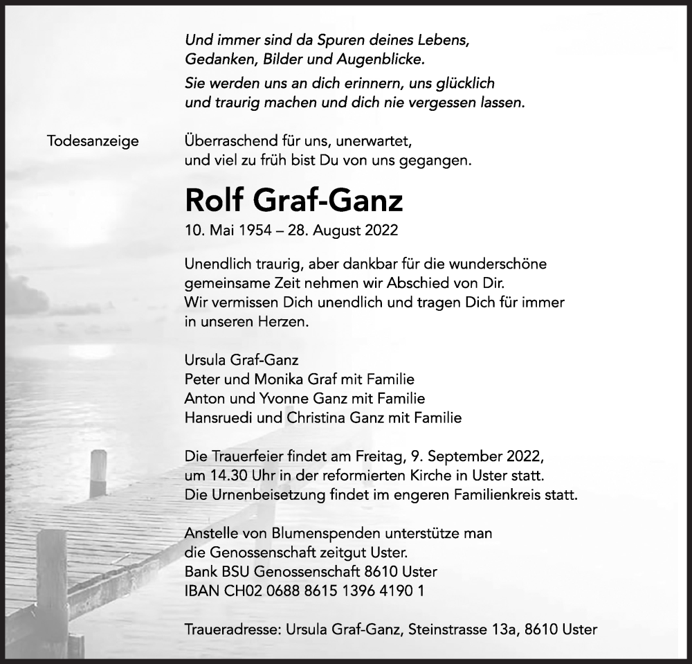  Traueranzeige für Rolf Graf-Ganz vom 05.09.2022 aus AvU