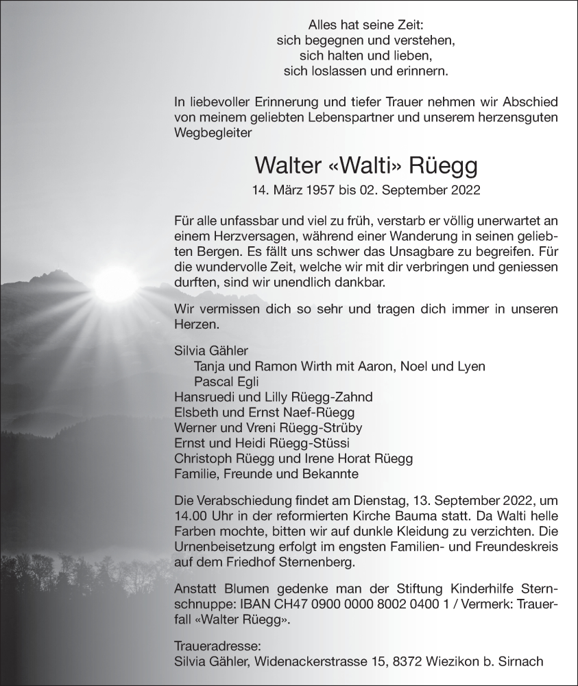  Traueranzeige für Walter Rüegg vom 07.09.2022 aus AvU