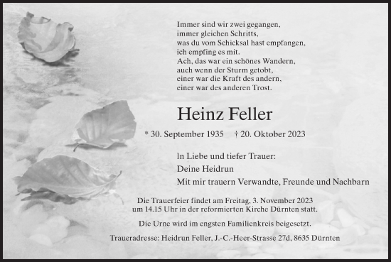 Traueranzeige von Heinz Feller von AvU