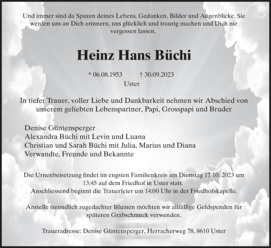 Traueranzeige von Heinz Hans Büchi von AvU