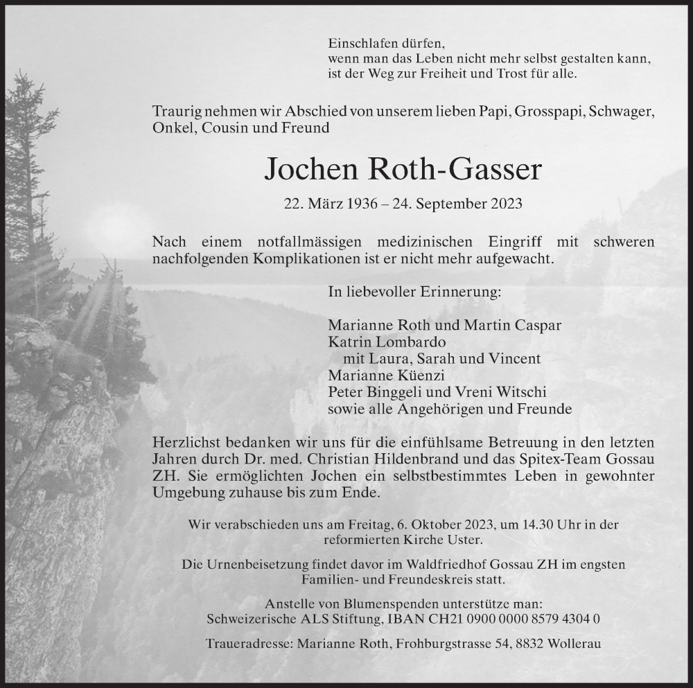  Traueranzeige für Jochen  Roth-Gasser vom 04.10.2023 aus AvU
