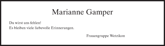 Traueranzeige von Marianne Gamper von AvU