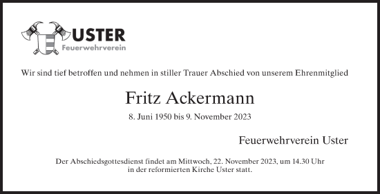 Traueranzeige von Fritz Ackermann von ZO solo