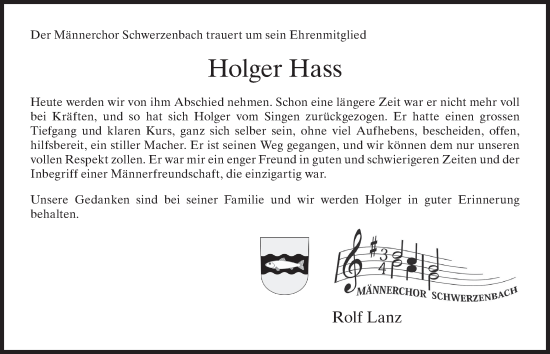 Traueranzeige von Holger Hass von VO solo