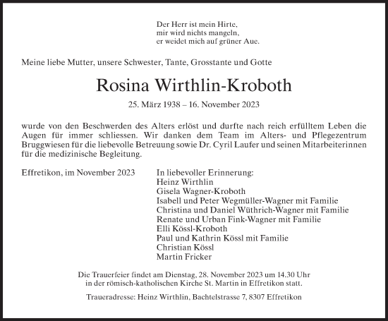 Traueranzeige von Rosina Wirthlin-Kroboth von reg_2