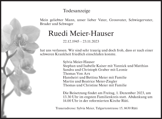 Traueranzeige von Ruedi Meier-Hauser von ZO solo