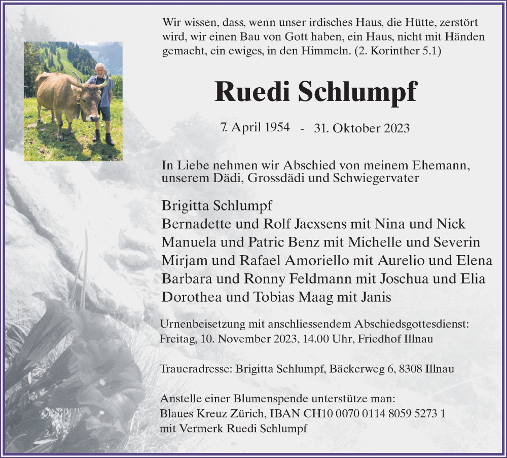  Traueranzeige für Ruedi Schlumpf vom 04.11.2023 aus AvU