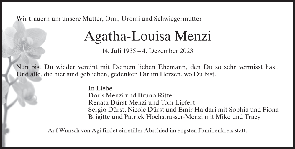  Traueranzeige für Agatha-Louisa Menzi vom 07.12.2023 aus reg_2