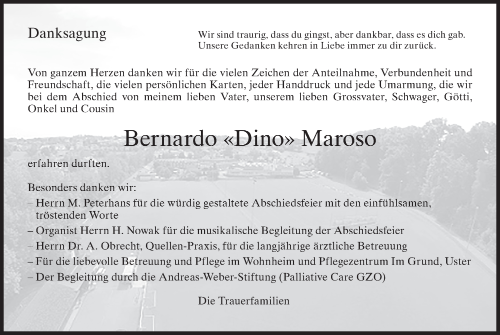  Traueranzeige für Bernardo  Maroso vom 20.12.2023 aus AvU
