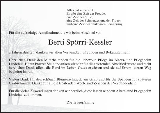Traueranzeige von Berti Spörri-Kessler von ZO solo