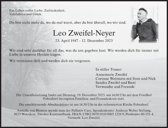 Traueranzeige von Leo Zweifel-Neyer von ZO solo